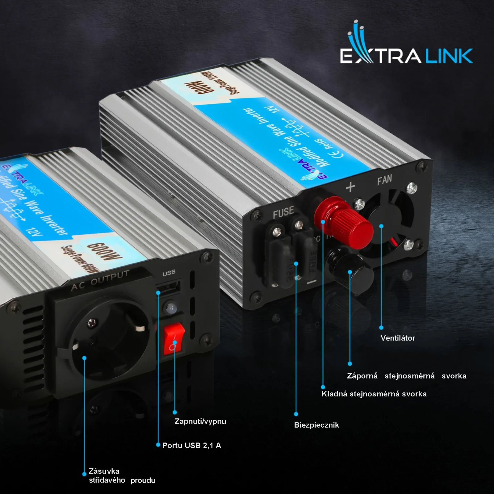 Extralink OPIM-600W | Měnič napětí | automobilový 12V, 600W modifikovaná sinusovka