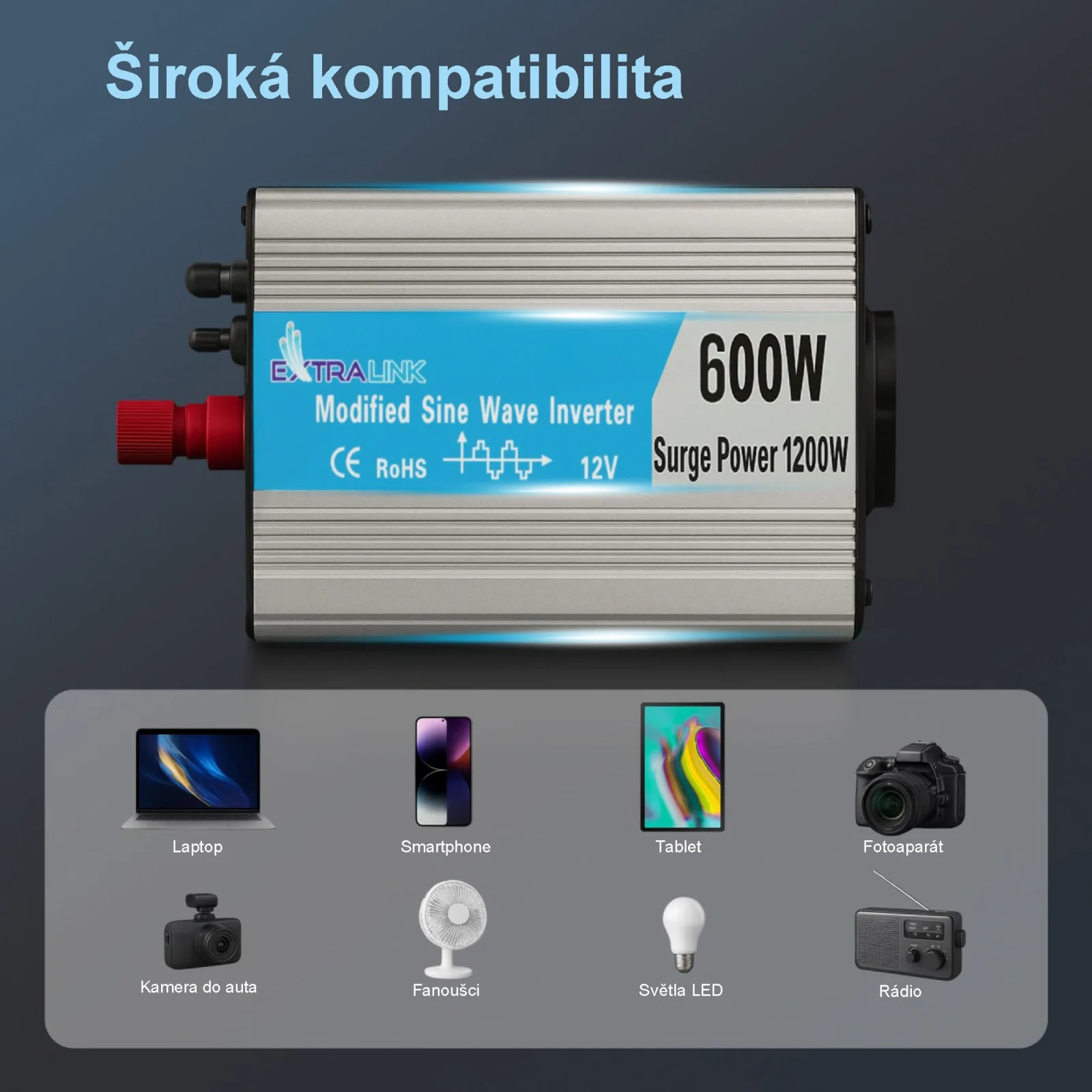 Extralink OPIM-600W | Měnič napětí | automobilový 12V, 600W modifikovaná sinusovka