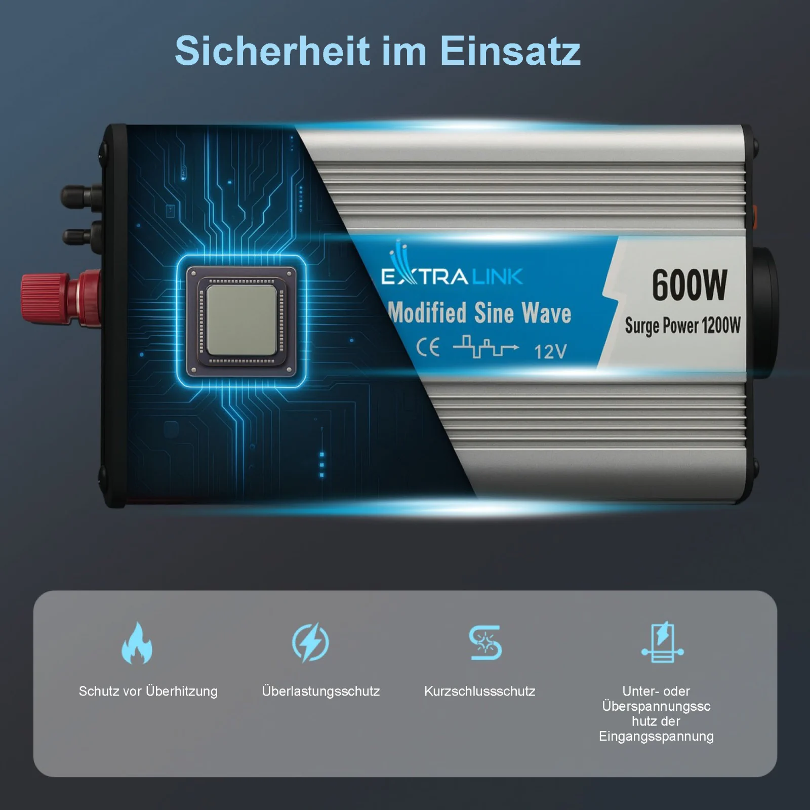 EXTRALINK SPANNUNGSWANDLER 12V - 230V, 600W, MODIFIZIERTER SINUS OPIM-600W