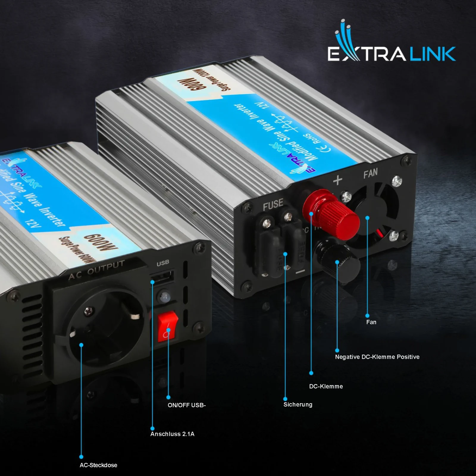 Extralink OPIM-600W | Spannungswandler | Automotive 12V, 600W modifizierte Sinuswelle