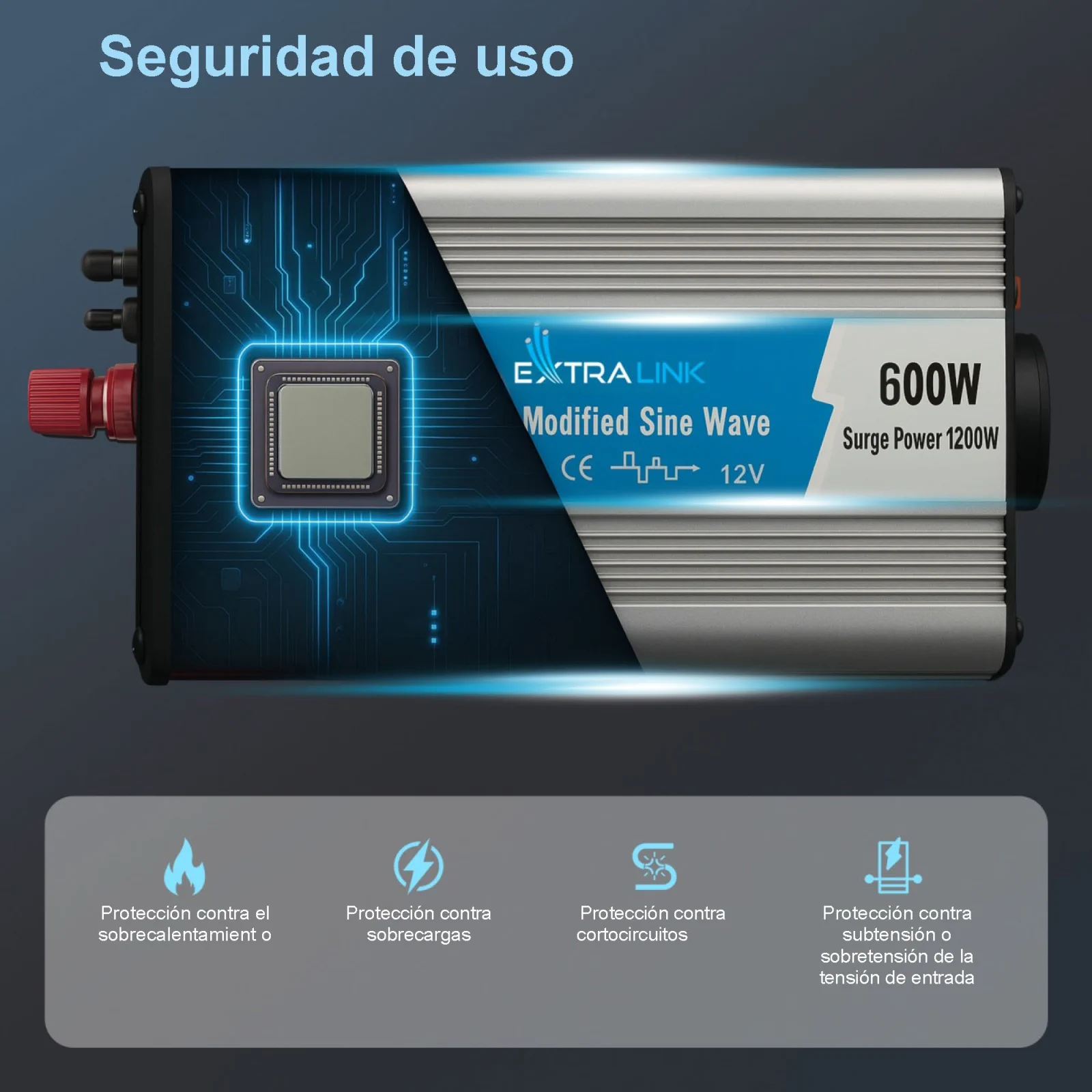 CONVERTIDOR DE TENSIÓN EXTRALINK 12V - 230V, 600W, SINUSOIDAL MODIFICADO OPIM-600W
