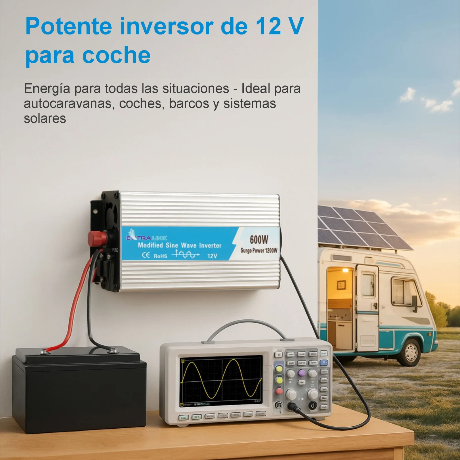 CONVERTIDOR DE TENSIÓN EXTRALINK 12V - 230V, 600W, SINUSOIDAL MODIFICADO OPIM-600W