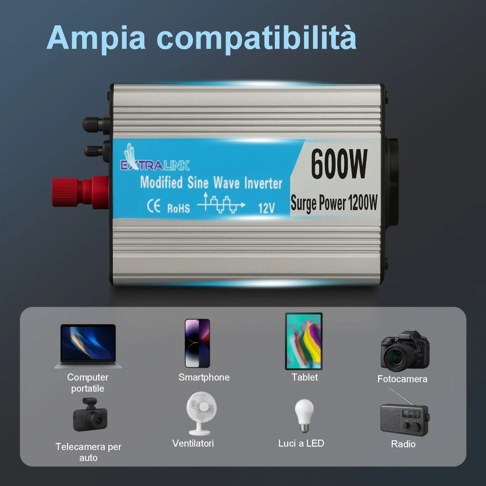 Extralink OPIM-600W | Convertitore di tensione | automotive 12V, 600W onda sinusoidale modificata