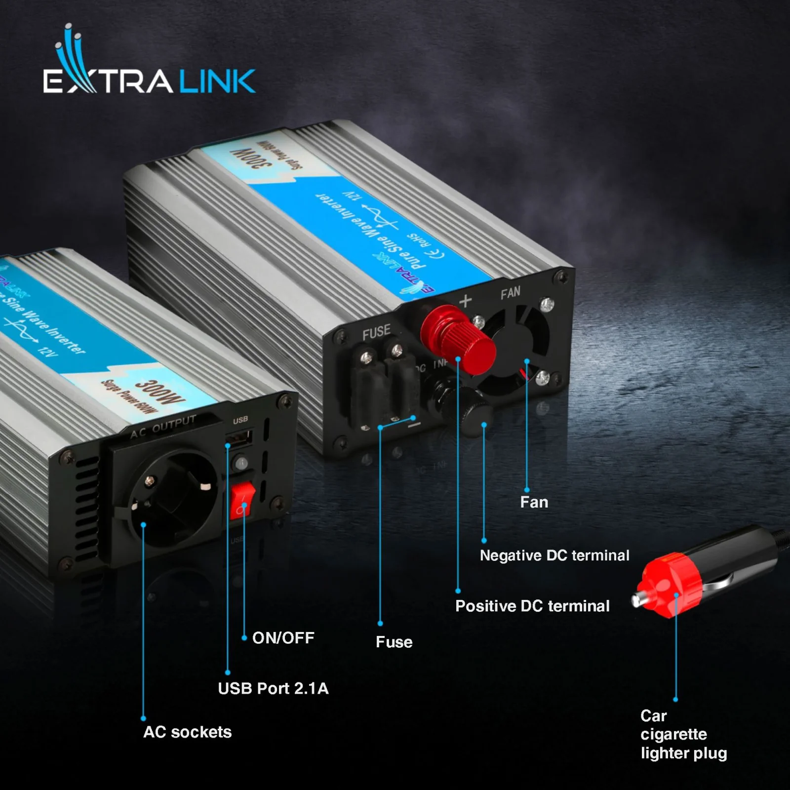 Extralink OPIP-300W | Przetwornica napięcia | samochodowa 12V, 300W czysty sinus