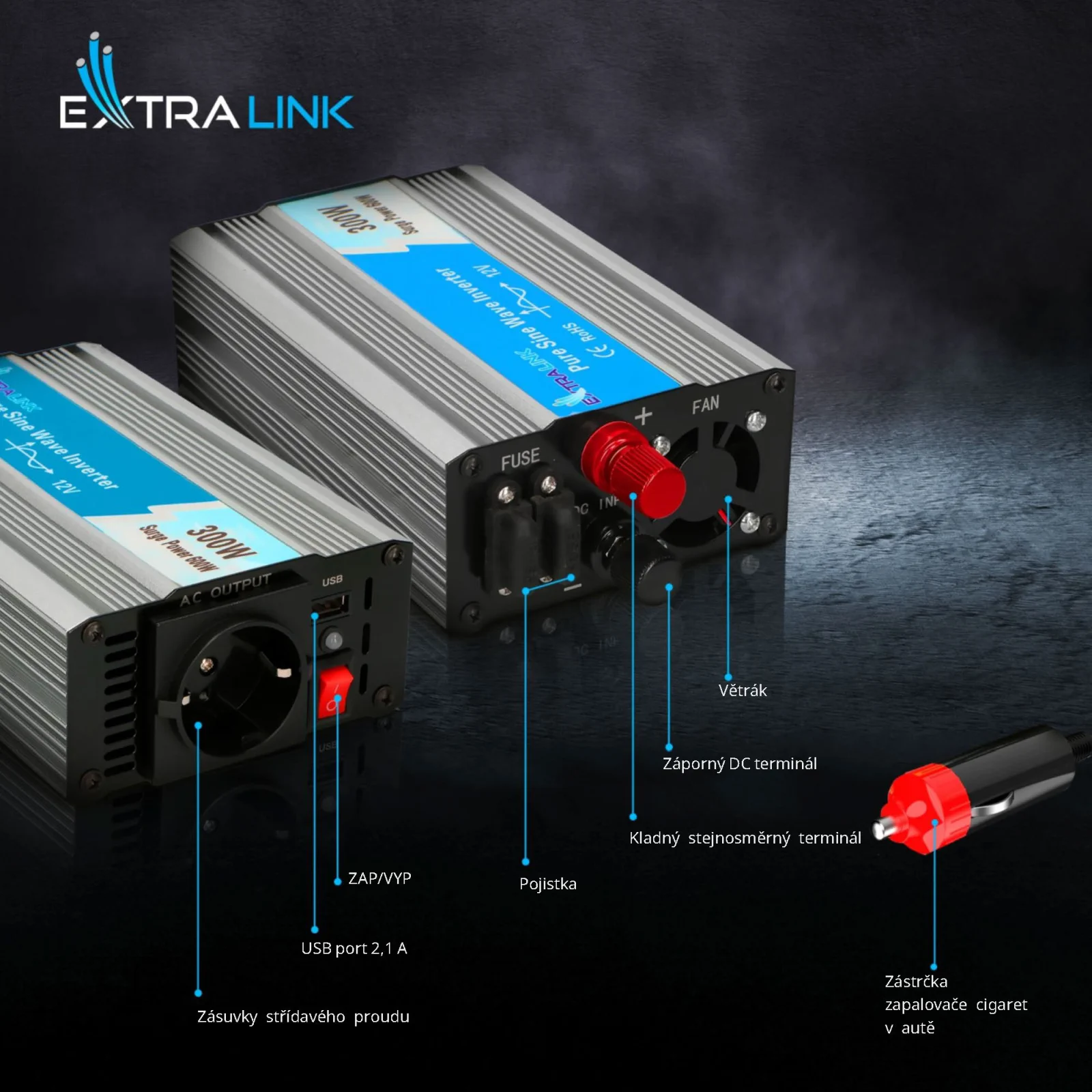 Extralink OPIP-300W | Měnič napětí | automobilový 12V, 300W čistá sinusovka