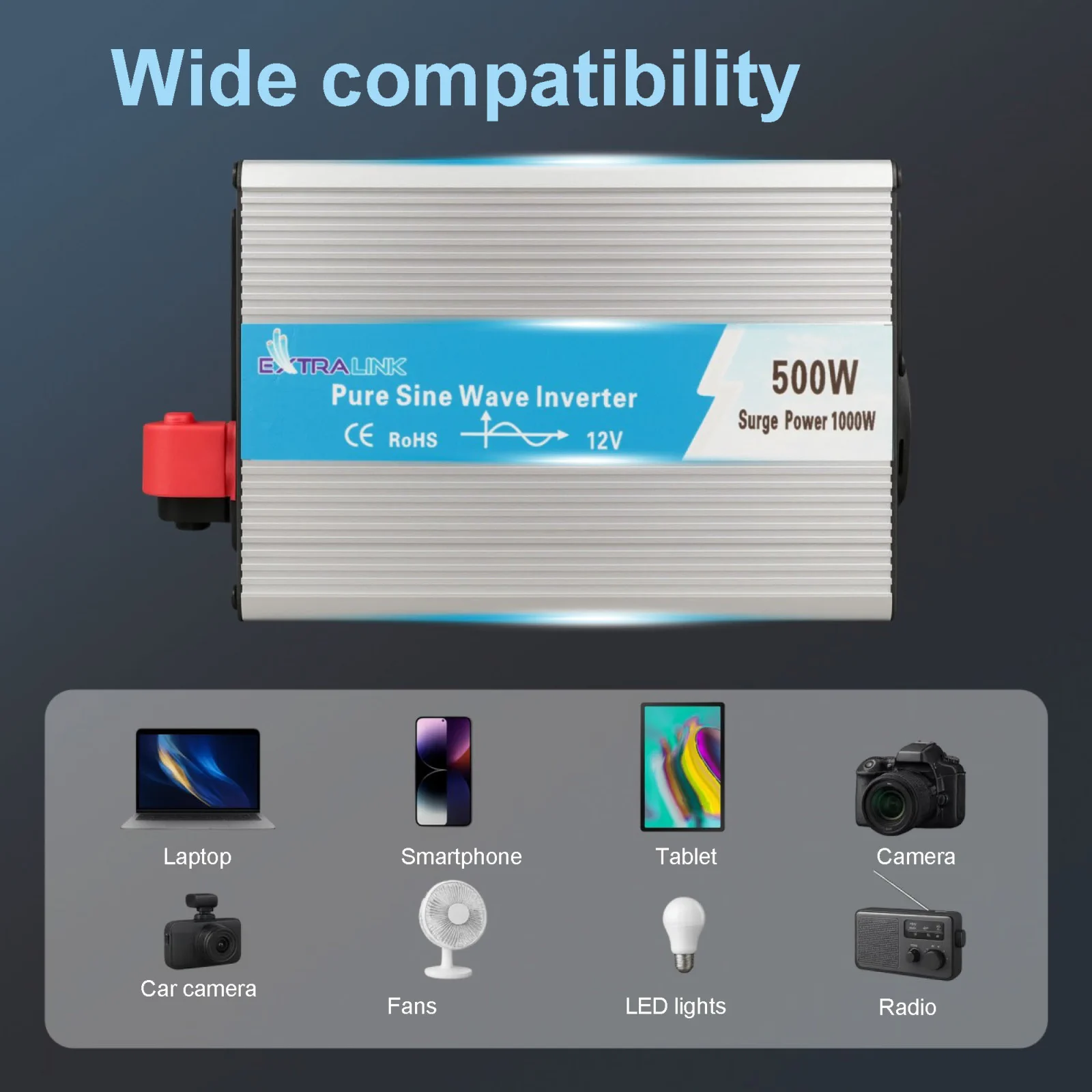 Extralink OPIP-500W | Conversor de tensão | automóvel 12V, 500W onda sinusoidal pura