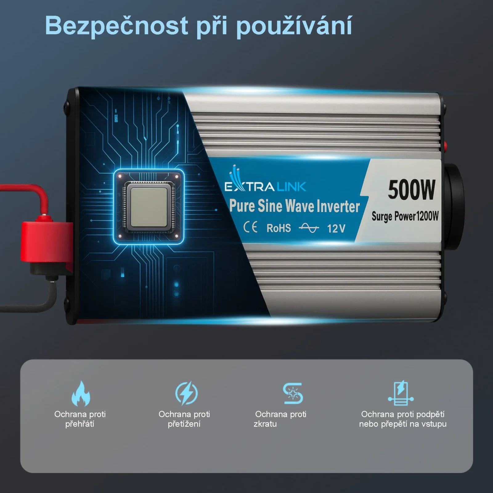 EXTRALINK MĚNIČ NAPĚT&Iacute; DO AUTA 12V - 230V, 500W, PURE SINUS OPIP-500W