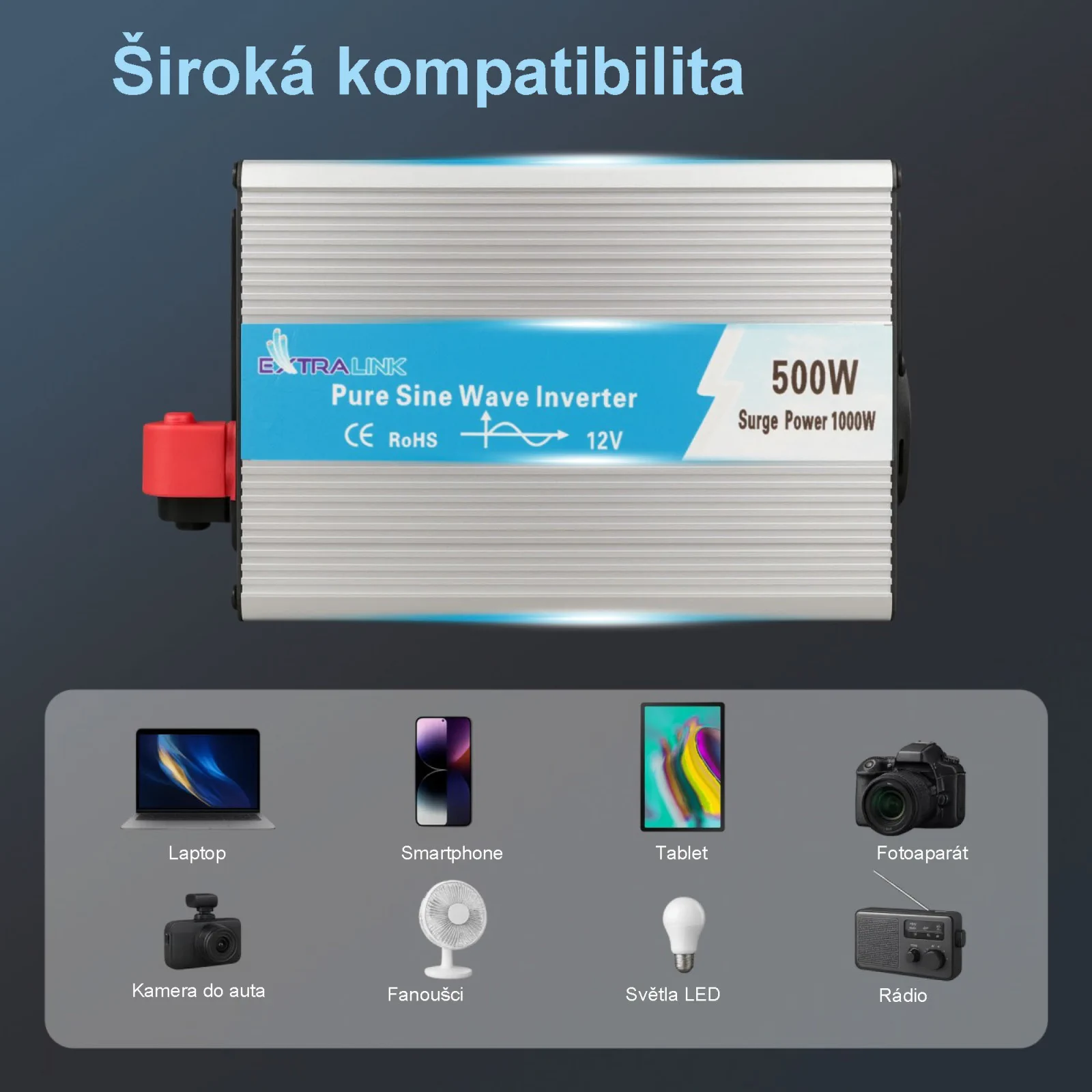 Extralink OPIP-500W | Měnič napět&iacute; | automobilov&yacute; 12V, 500W čist&aacute; sinusovka