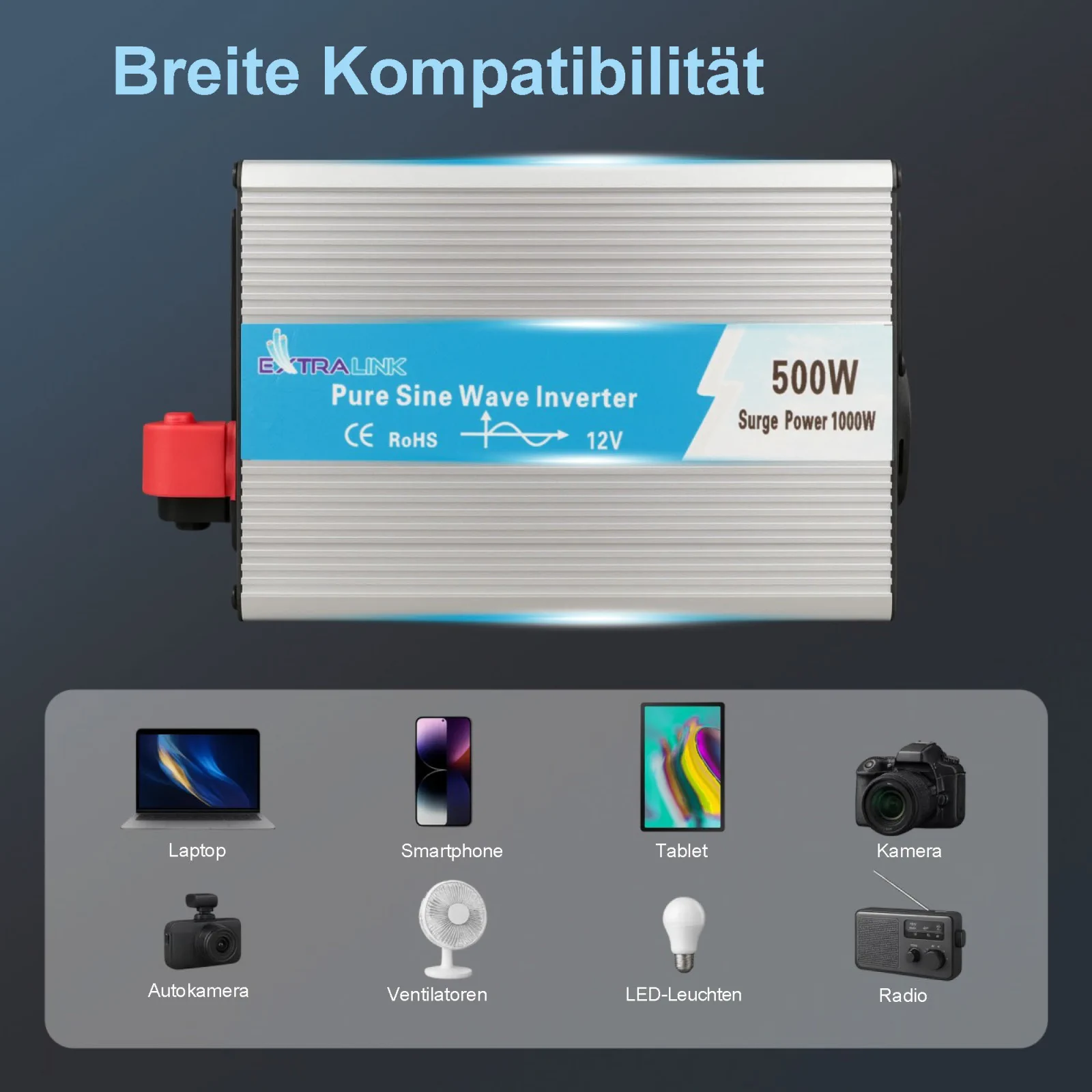 Extralink OPIP-500W | Spannungswandler | Automotive 12V, 500W reine Sinuswelle
