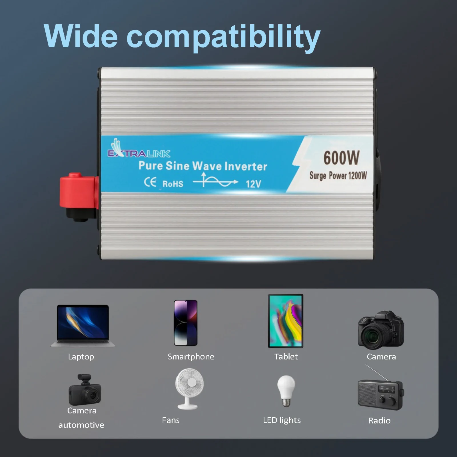 Extralink OPIP-600W | Convertidor de tensión | automoción 12V, 600W onda sinusoidal pura