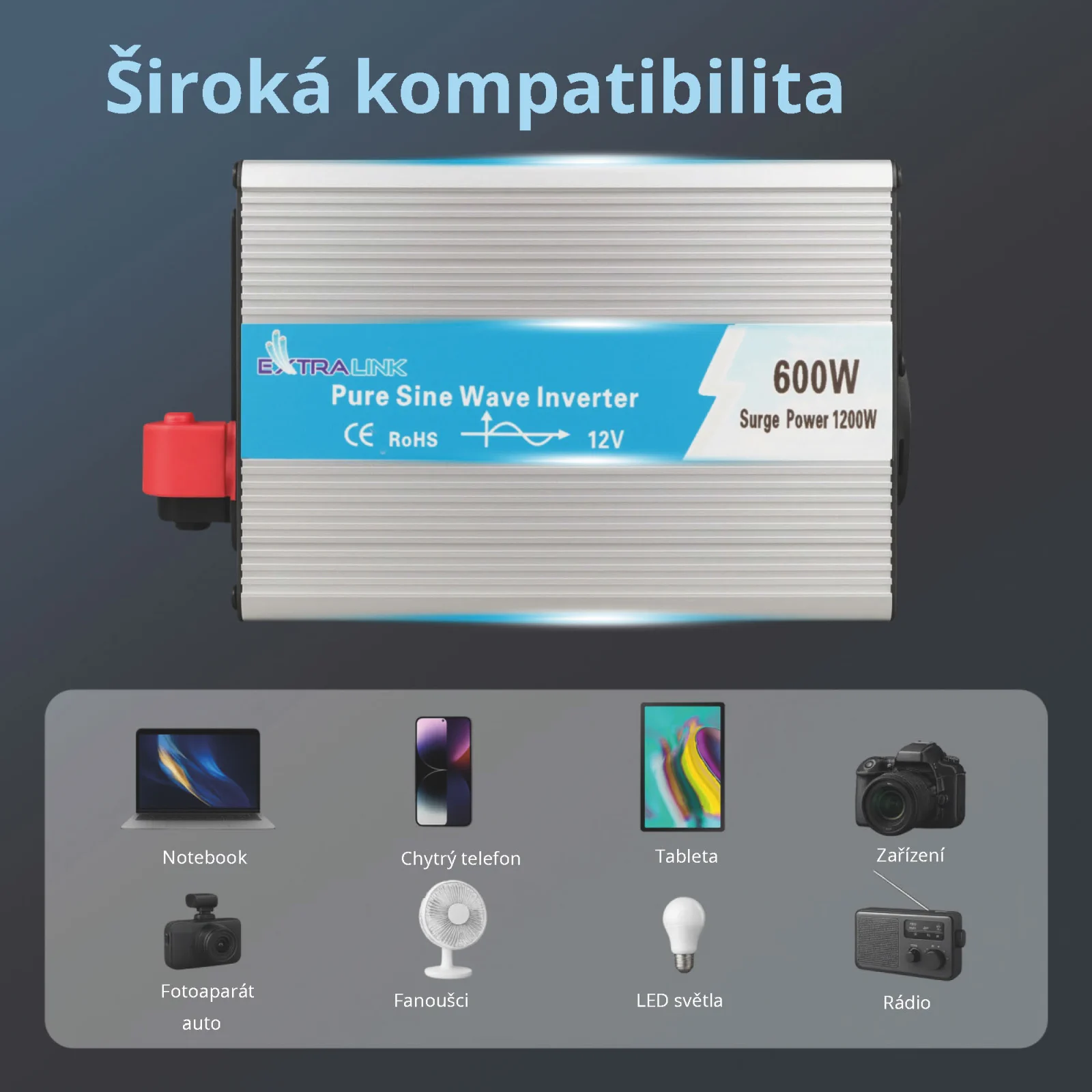 Extralink OPIP-600W | Měnič napětí | automobilový 12V, 600W čistá sinusovka