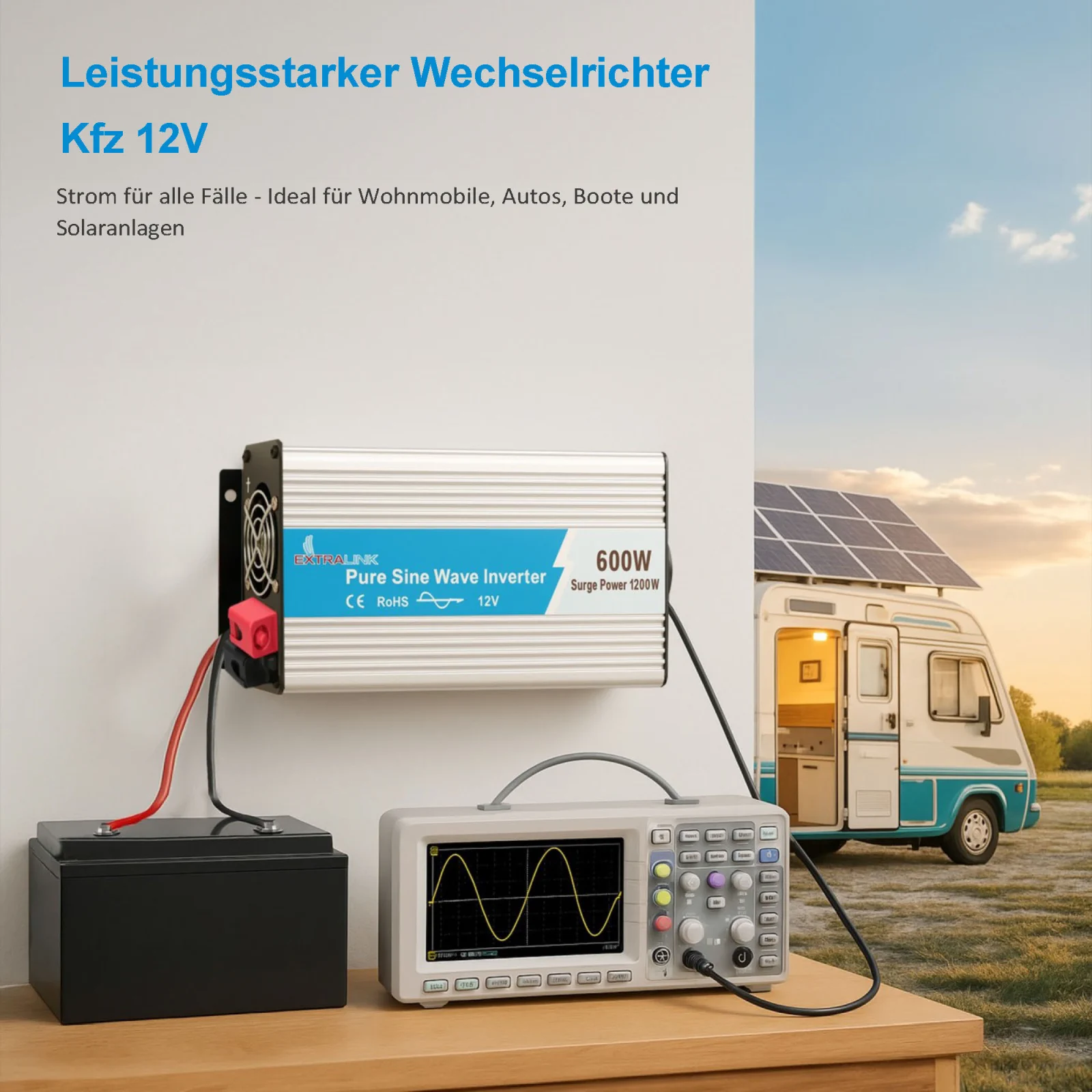 EXTRALINK SPANNUNGSWANDLER 12V - 230V, 600W, REINER SINUS OPIP-600W