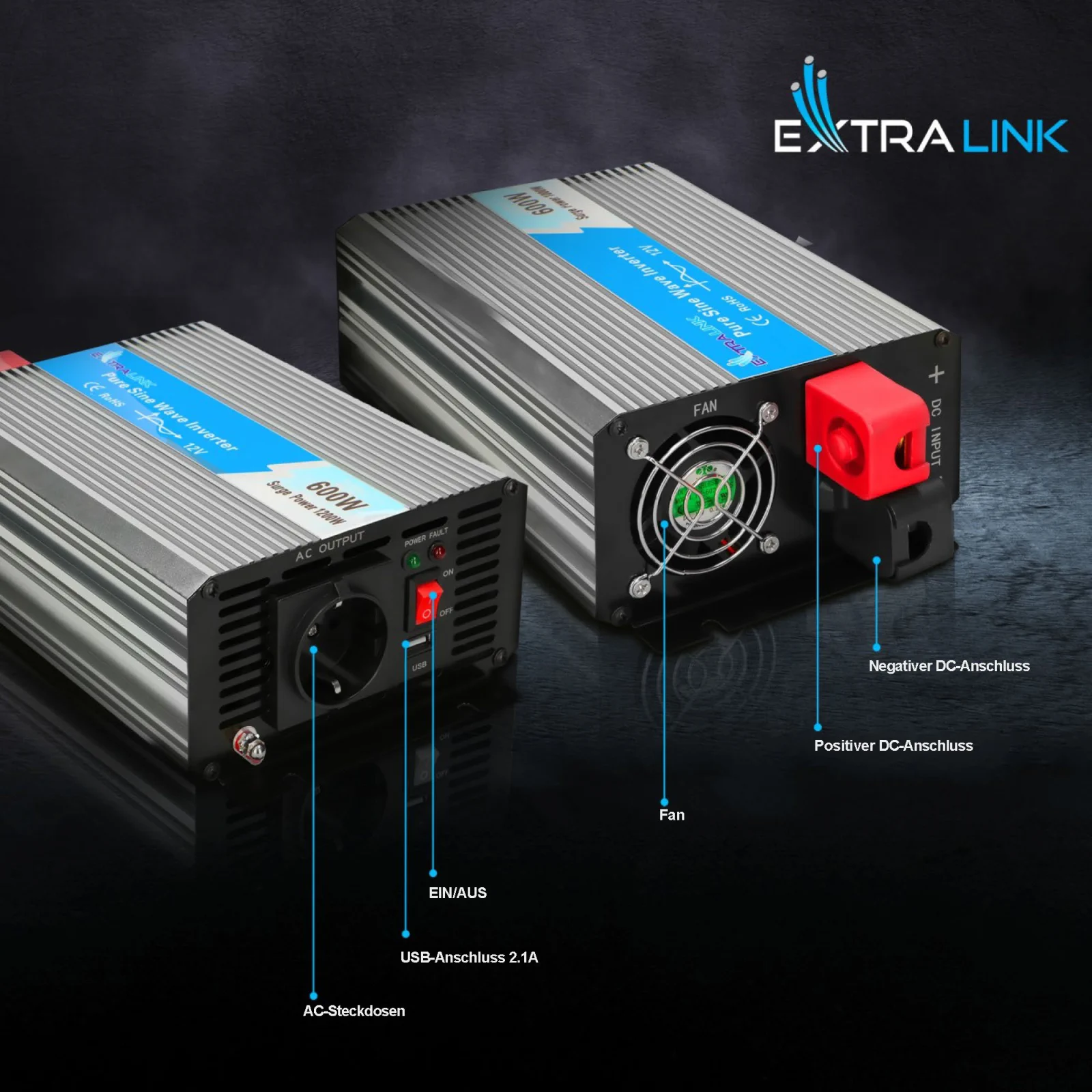 Extralink OPIP-600W | Spannungswandler | Automotive 12V, 600W reine Sinuswelle