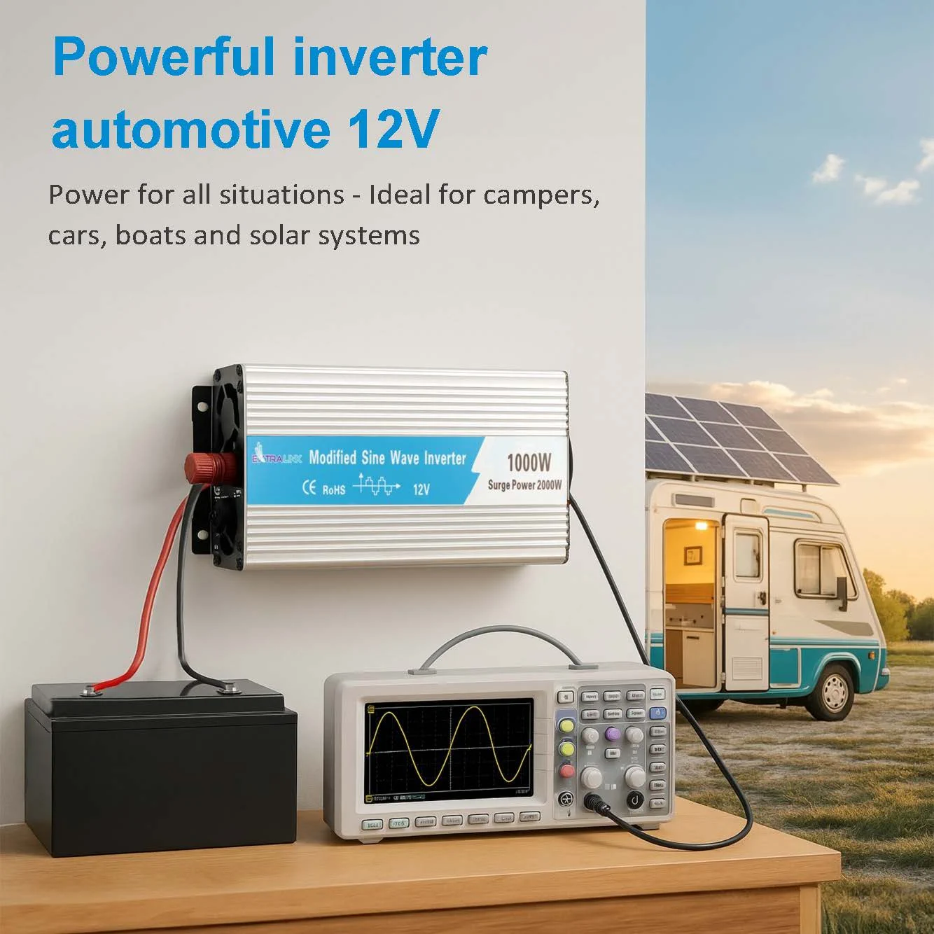 EXTRALINK MĚNIČ NAPĚTÍ 12V - 230V, 1000W, MODIFIKOVANÁ SINUSOVKA OPIM-1000W