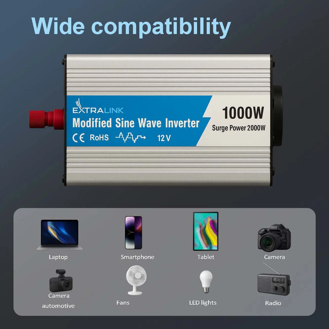 Extralink OPIM-1000W | Měnič napětí | automobilový 12V, 1000W modifikovaná sinusovka