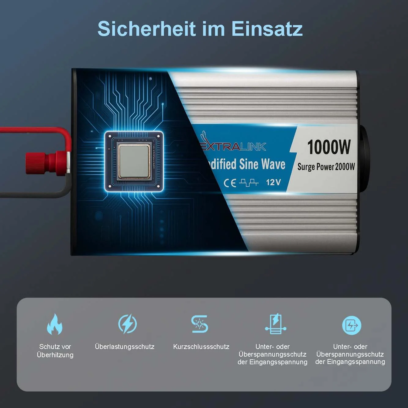 EXTRALINK SPANNUNGSWANDLER 12V - 230V, 1000W, MODIFIZIERTER SINUS OPIM-1000W