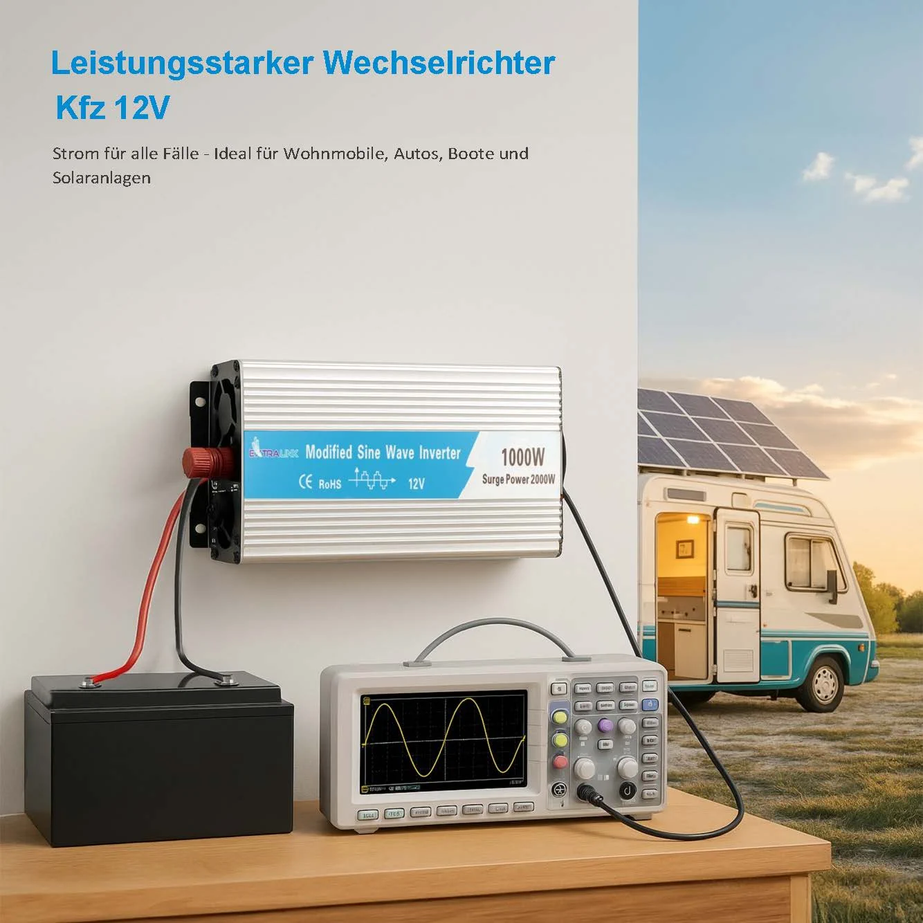 EXTRALINK SPANNUNGSWANDLER 12V - 230V, 1000W, MODIFIZIERTER SINUS OPIM-1000W