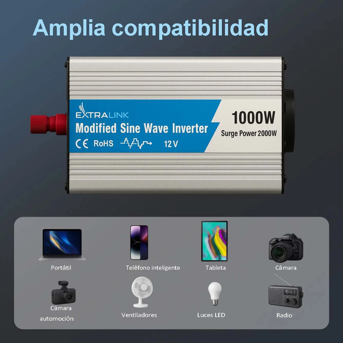 Extralink OPIM-1000W | Convertidor de tensi&oacute;n | automoci&oacute;n 12V, 1000W onda sinusoidal modificada