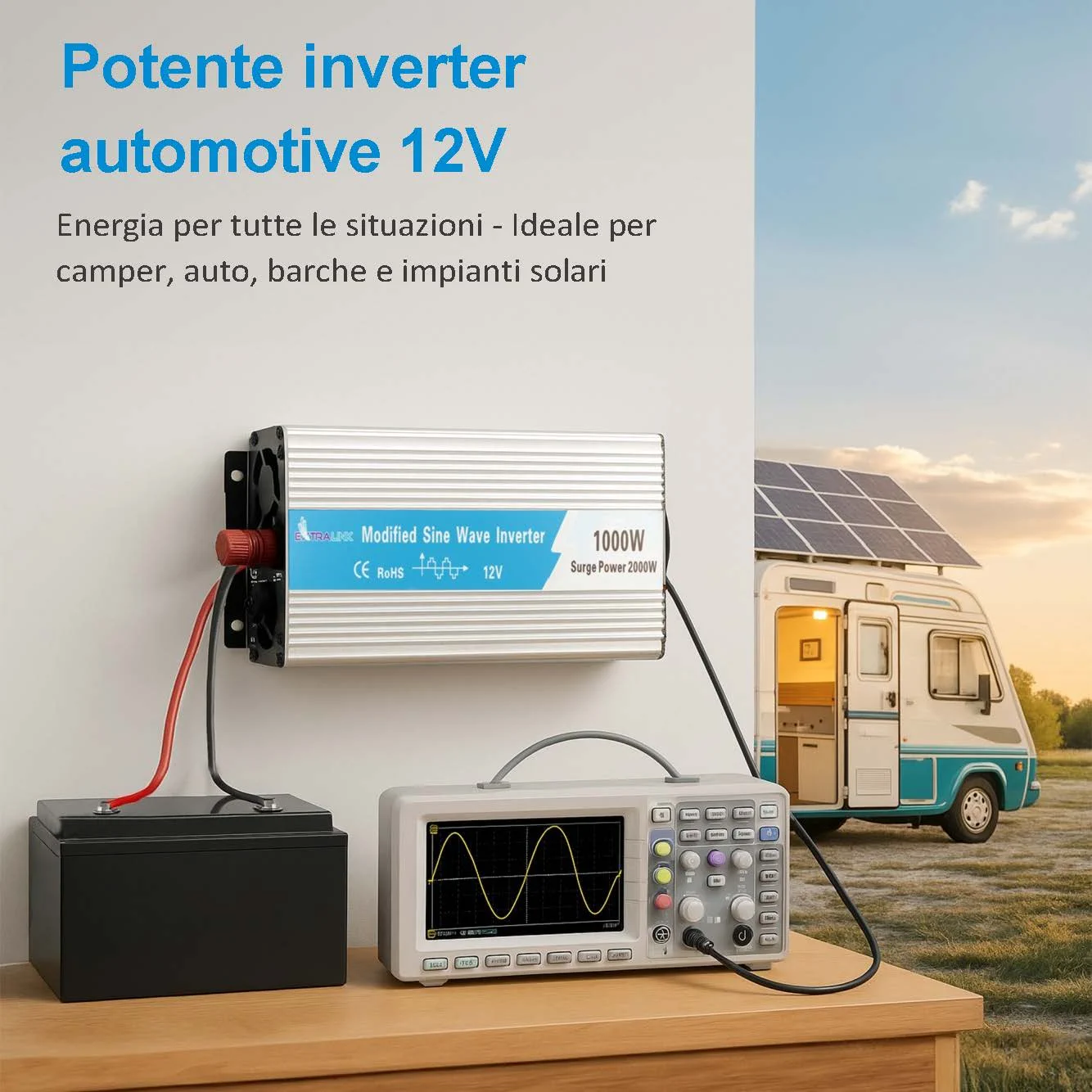 CONVERTITORE DI TENSIONE EXTRALINK 12V - 230V, 1000W, SINUSOIDALE MODIFICATO OPIM-1000W