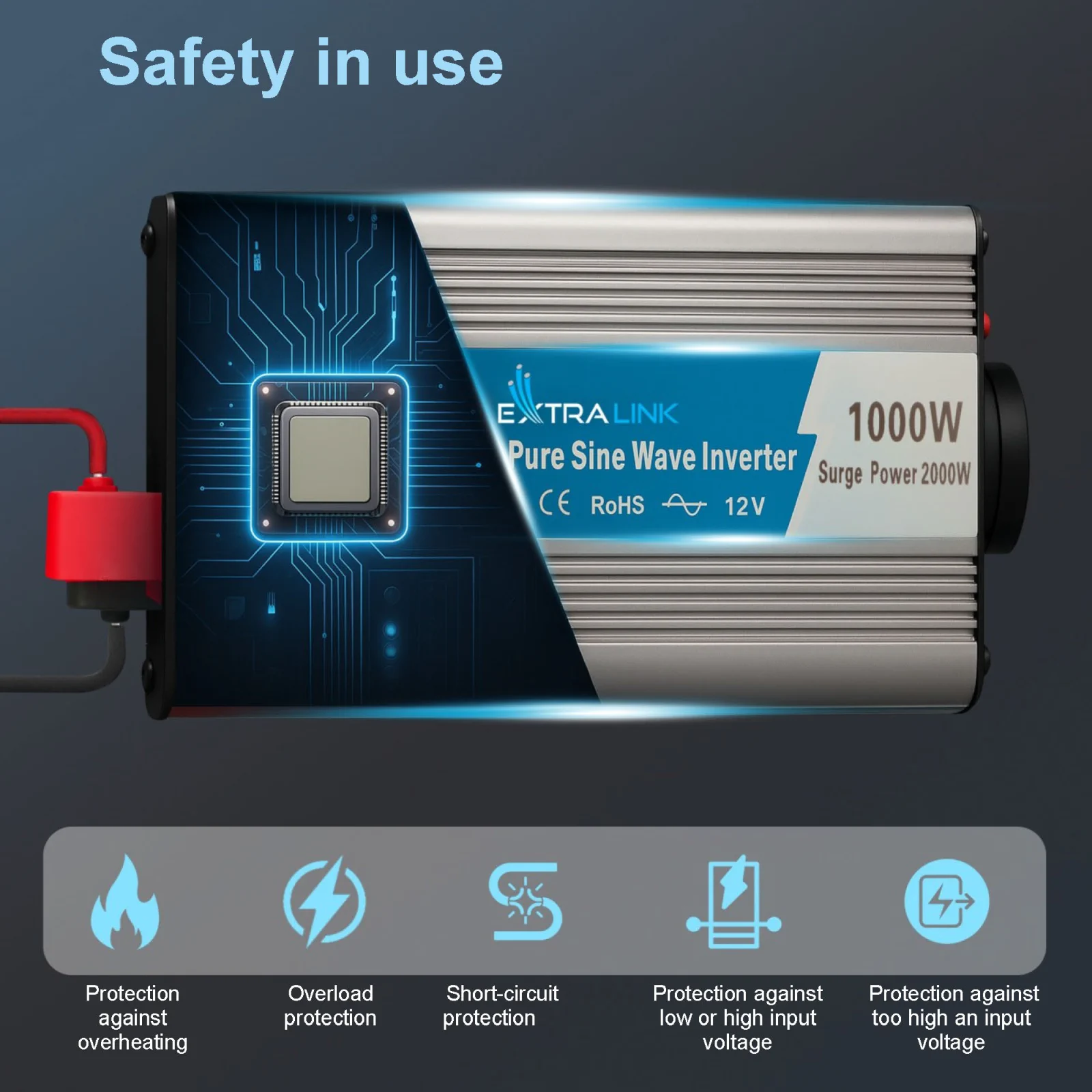 EXTRALINK MĚNIČ NAPĚTÍ 12V - 230V, 1000W, PURE SINUS OPIP-1000W