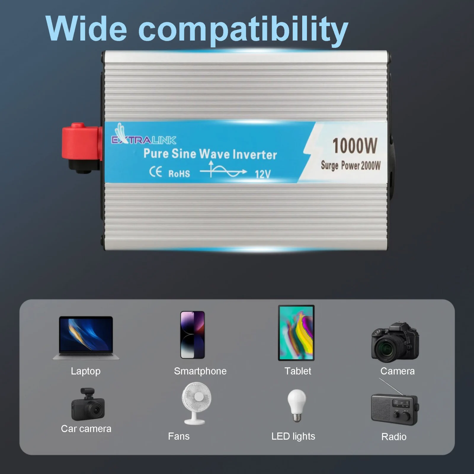 Extralink OPIP-1000W | Měnič napětí | 12V - 230W, 1000W, čistá sinusoida