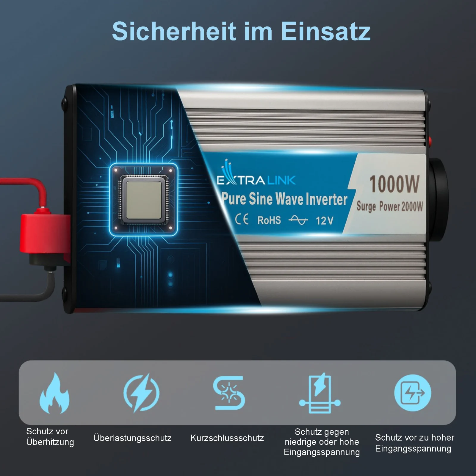 EXTRALINK SPANNUNGSWANDLER 12V - 230V, 1000W, REINER SINUS OPIP-1000W