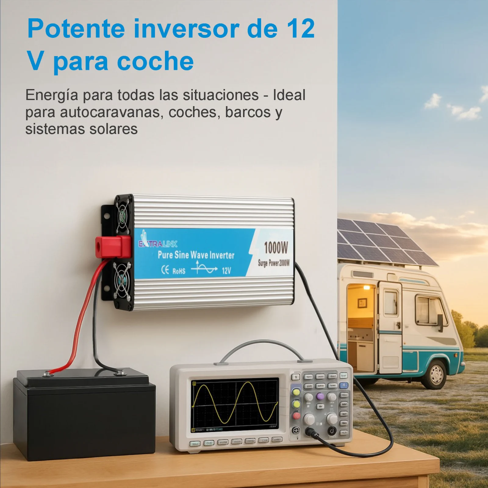 CONVERTIDOR DE TENSIÓN EXTRALINK 12V - 230V, 1000W, SINUSOIDAL PURO OPIP-1000W