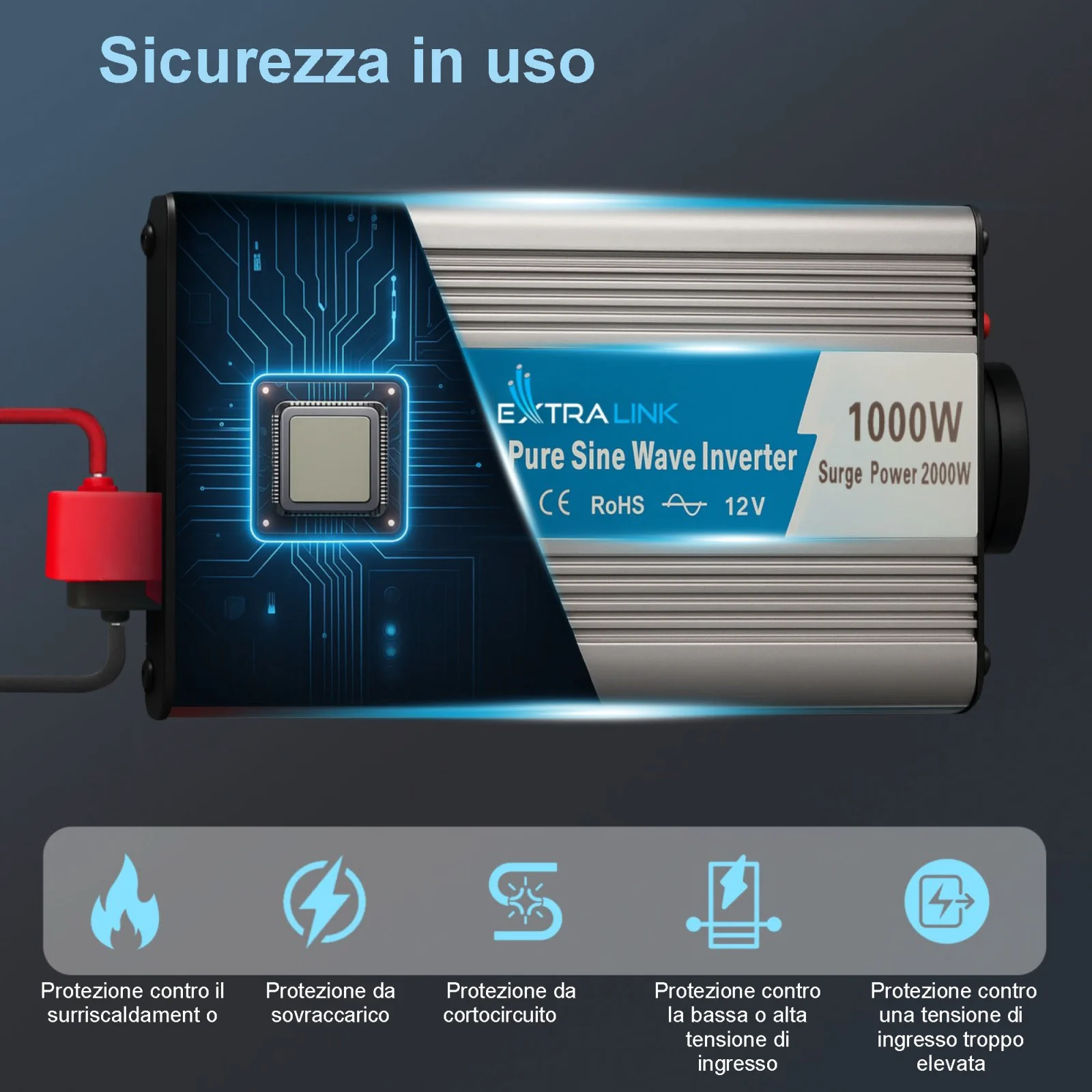 CONVERTITORE DI TENSIONE EXTRALINK 12V - 230V, 1000W, SINUS PURO OPIP-1000W