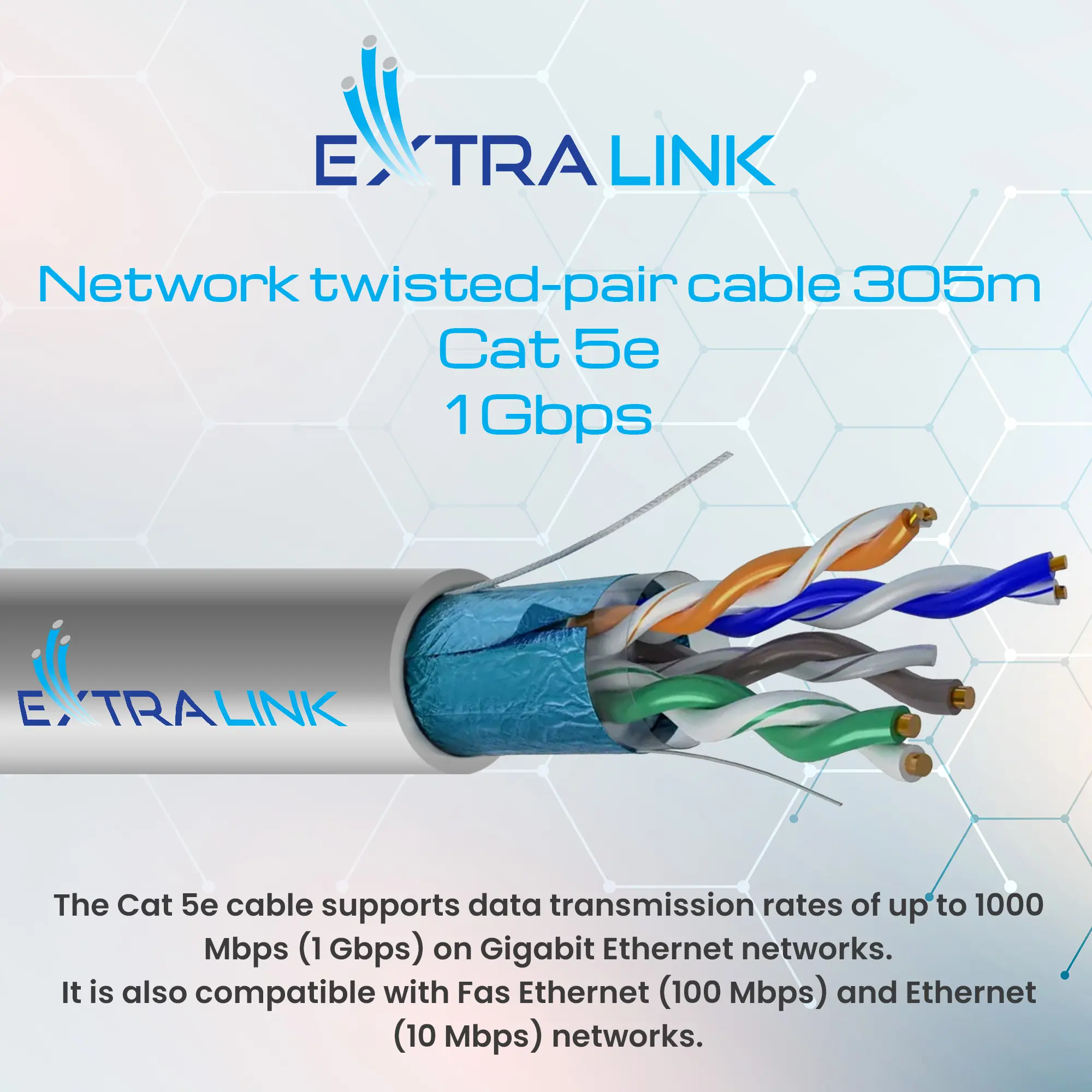 EXTRALINK CAT5E FTP (F/UTP) INDOOR ВИТАЯ ПАРА 305М