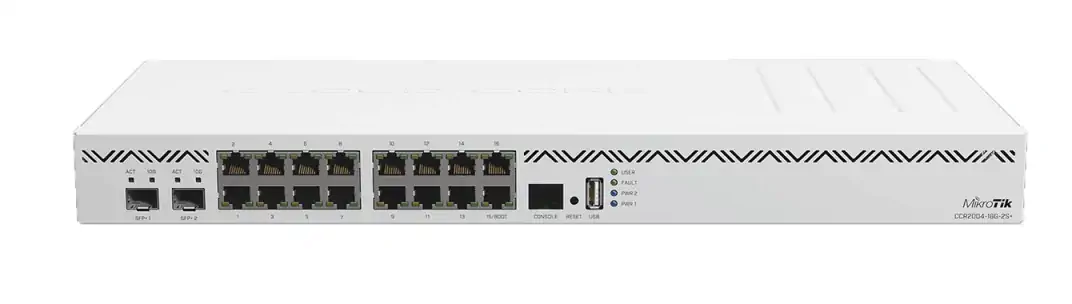 MIKROTIK CCR2004-16G-2S CLOUD CORE ROUTER 4x1,7GHZ, 128MB NAND, 2x 10GE SFP , 16x 1GE PORTS, 2x AC INPUTS, L6