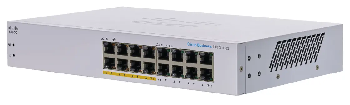 CISCO CBS110-16PP 16-PORTAS INTERRUPTOR 10/100/1000 COM 8 PORTAS PO, 64W, NÃO GERIDO