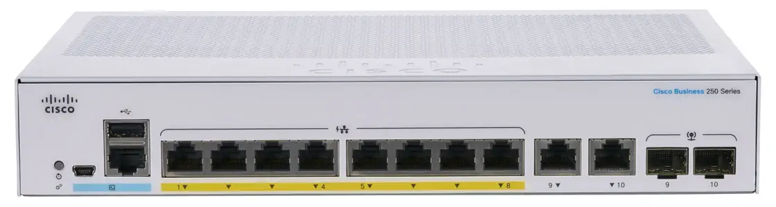 CISCO CBS250-8FP-E-2G 8-PORTS 10/100/1000 POE SWITCH, 2X RJ45/SFP COMBO, 120W