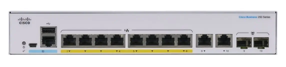 CISCO CBS250-8PP-E-2G 8-PORTS 10/100/1000 PO SWITCH, 2X RJ45/SFP COMBO, 45W
