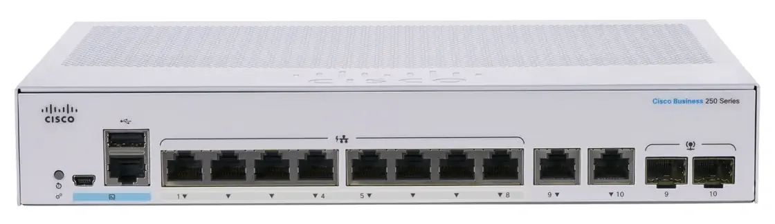 CISCO CBS250-8T-E-2G 8-PORTS 10/100/1000 SWITCH, 2X RJ45/SFP COMBO