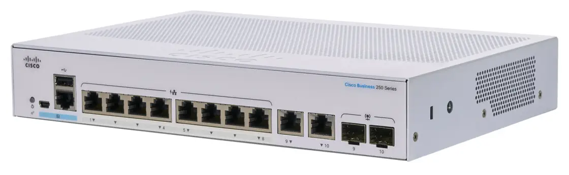 CISCO CBS250-8T-E-2G 8-PORTS 10/100/1000 SWITCH, 2X RJ45/SFP COMBO