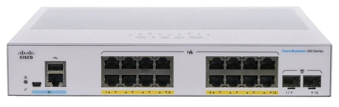 CISCO CBS350-16FP-2G 16-PORTOS 10/100/1000 POE SWITCH, 2X SFP, 240W Ação