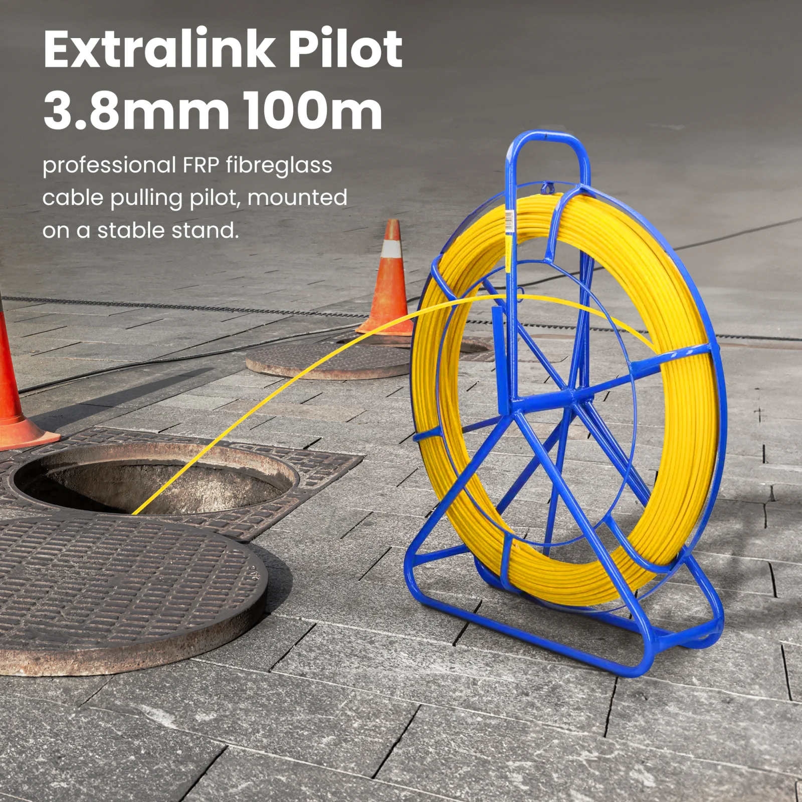 Extralink Pilot 3.8mm 100m | FRP fibra de vidrio, dia. 3.8mm, longitud 100m, amarillo