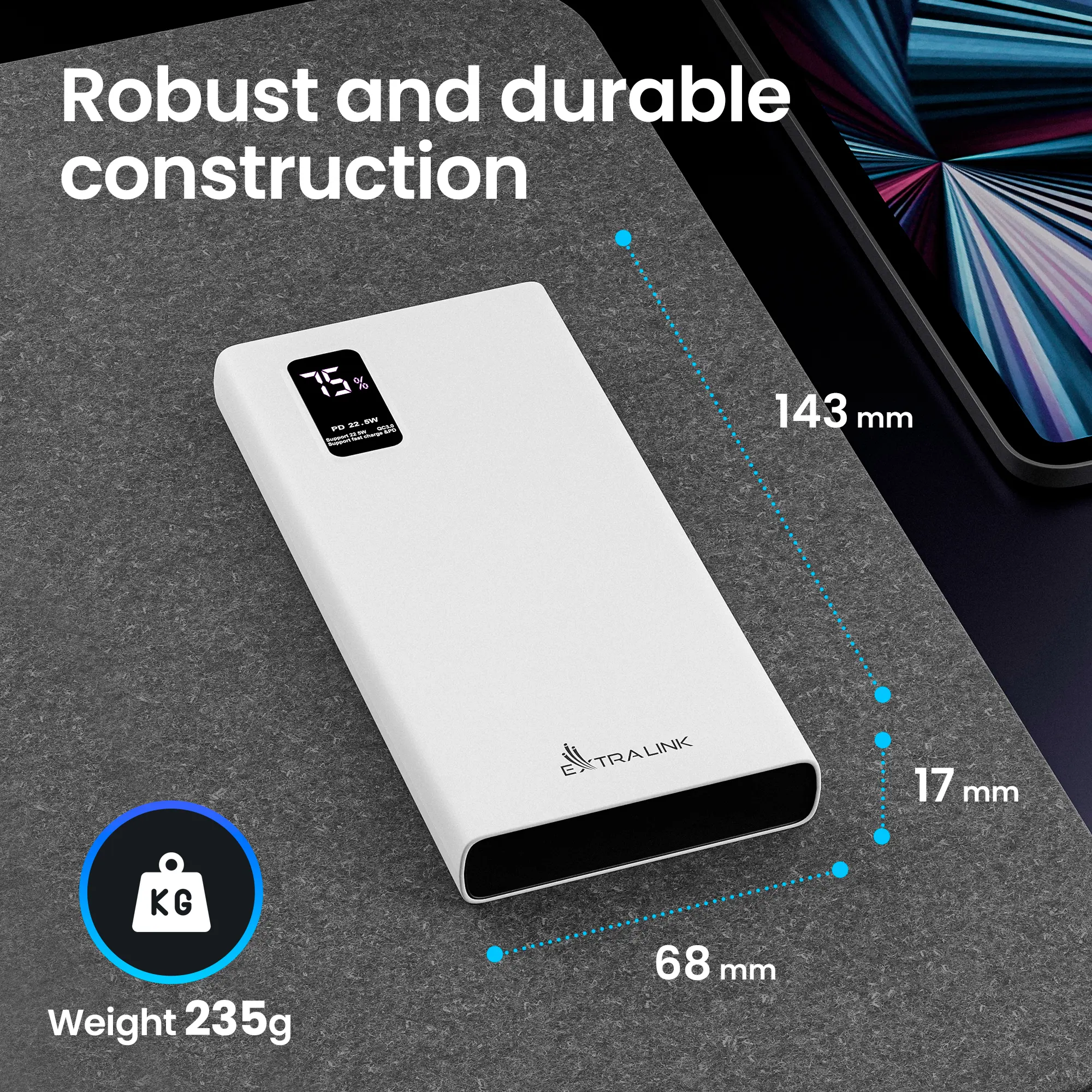 EXTRALINK EPB-067W 10000MAH RÁPIDO CARREGAMENTO BANCO DE PODER PRETO