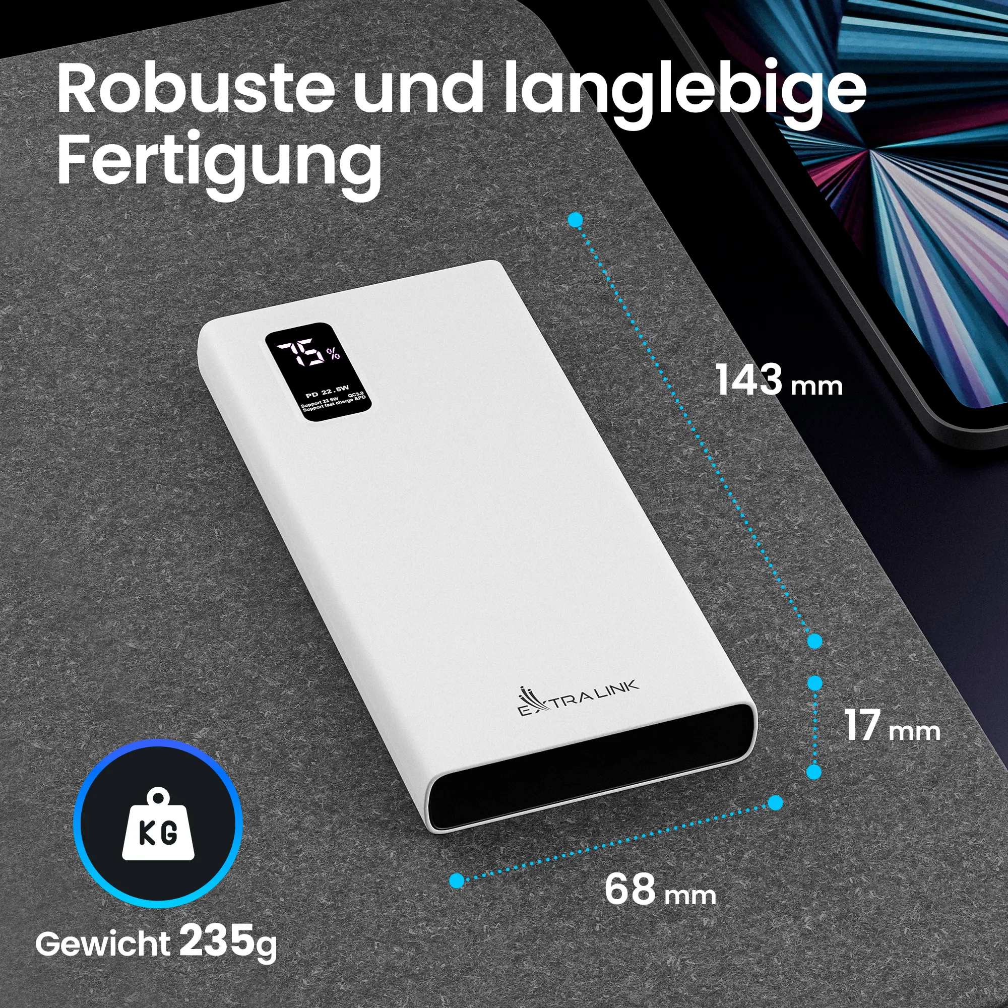 EXTRALINK EPB-067W 10000MAH SCHNELLLADUNG POWER BANK SCHWARZ