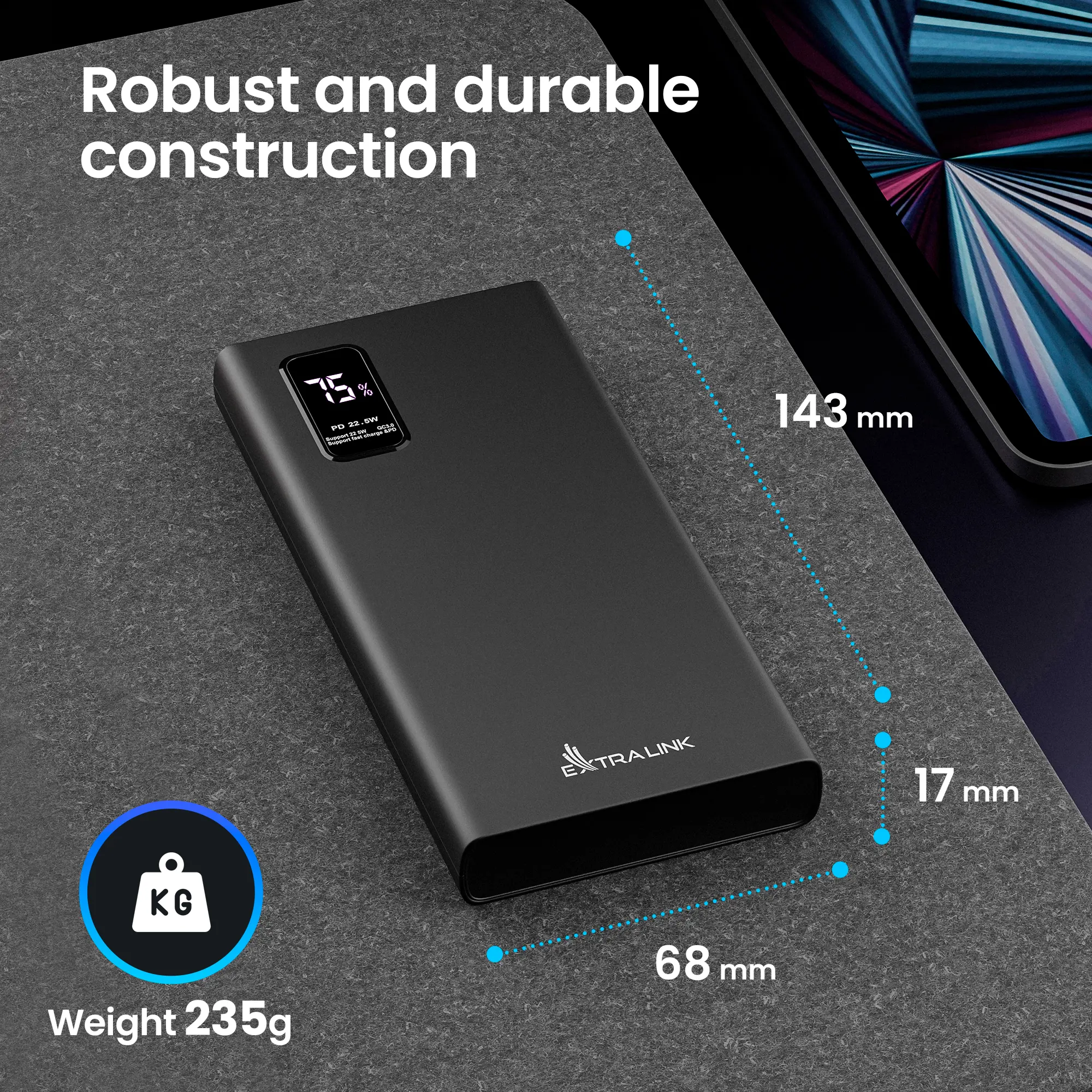 EXTRALINK EPB-067B 10000MAH FAST CHARGING POWER BANK NEGRO