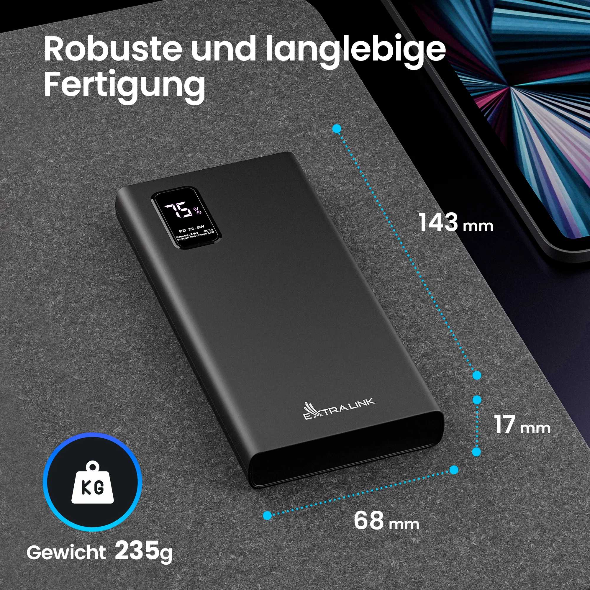 EXTRALINK EPB-067B 10000MAH SCHNELLLADUNG POWER BANK SCHWARZ