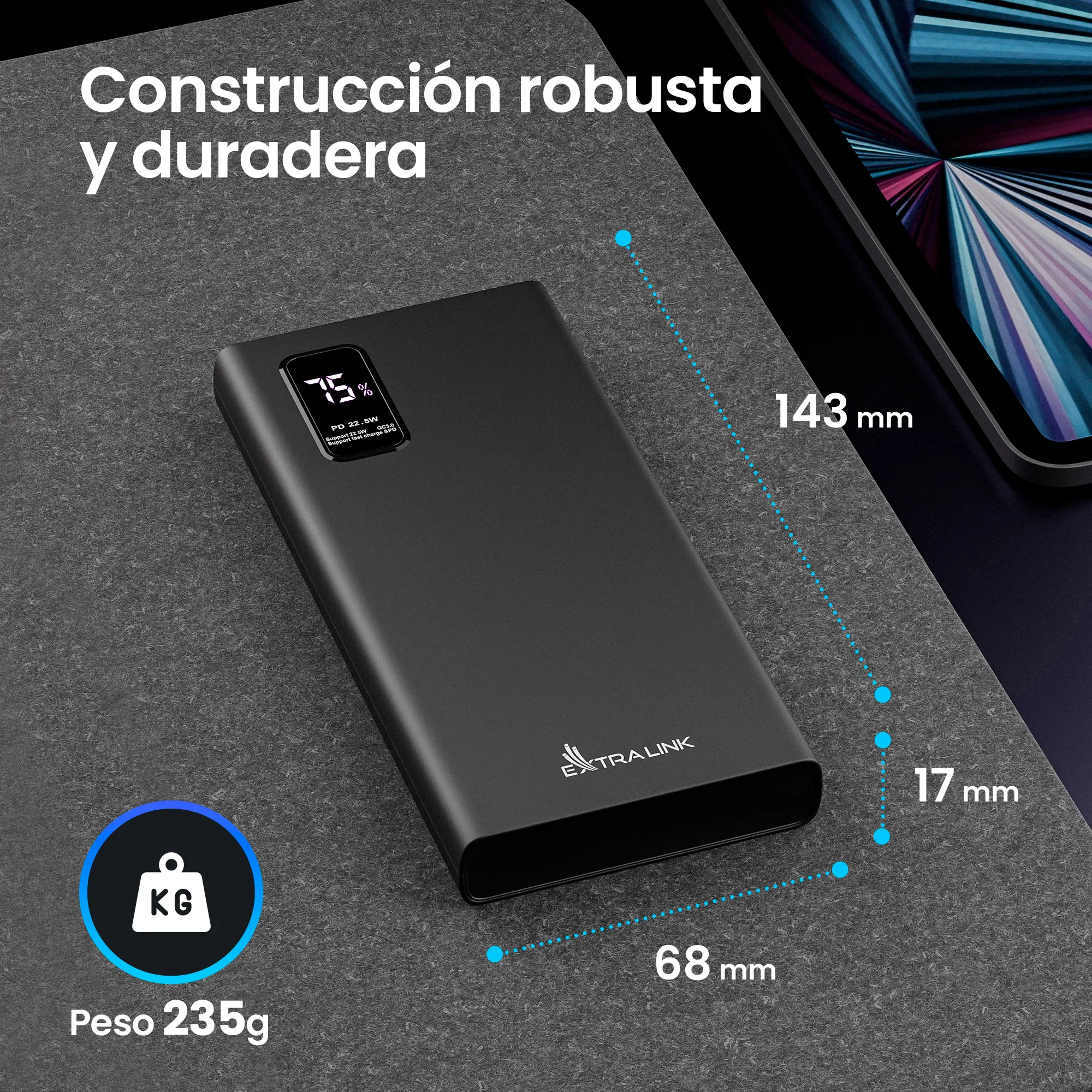 EXTRALINK EPB-067B 10000MAH FAST CHARGING POWER BANK NEGRO