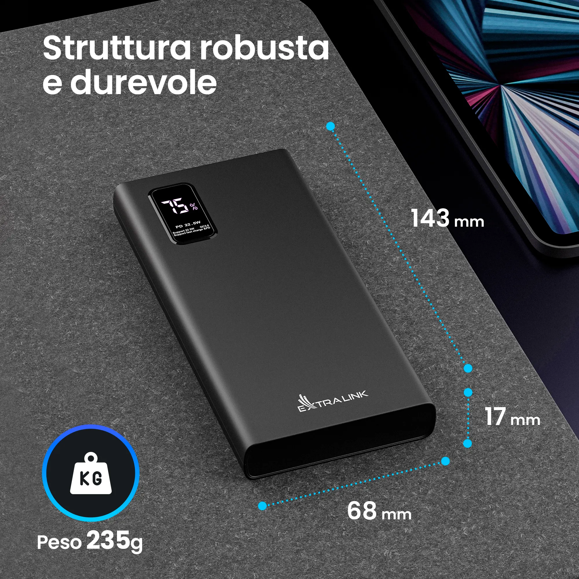 EXTRALINK EPB-067B 10000MAH RICARICA RAPIDA POWER BANK NERO