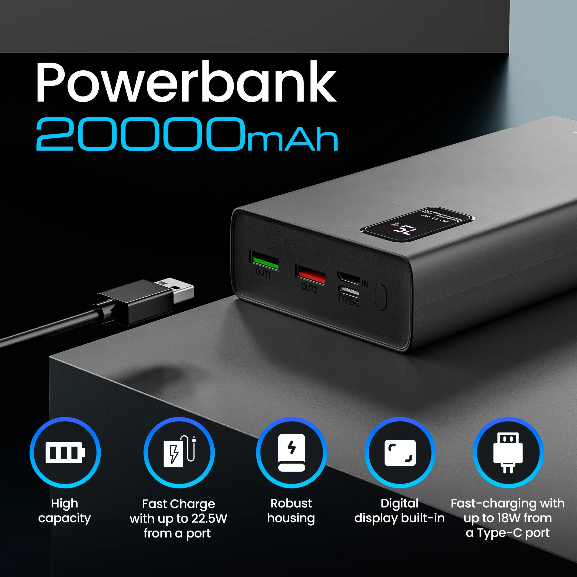 EXTRALINK EPB-068 20000MAH FAST CHARGING POWER BANK NEGRO