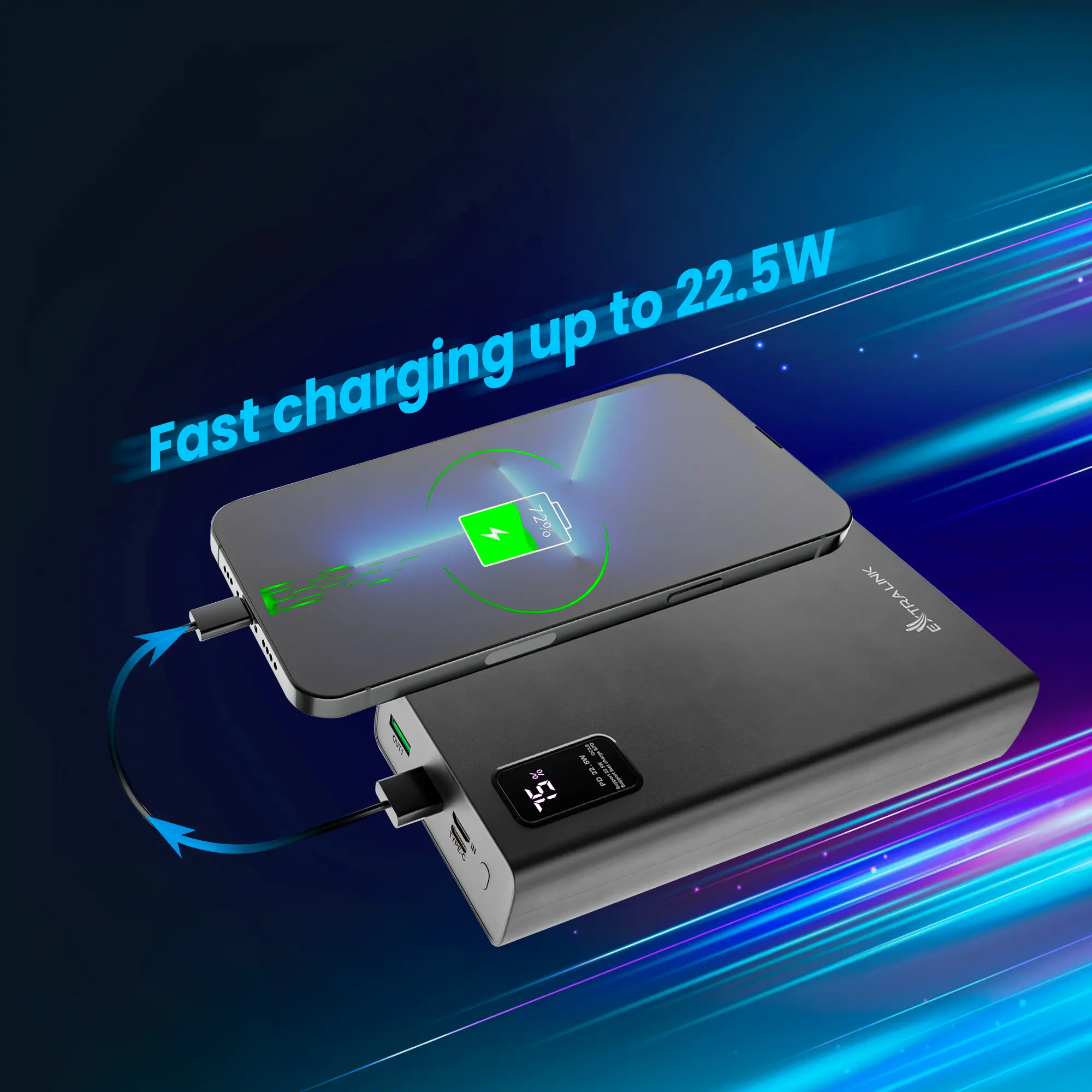 EXTRALINK EPB-068 20000MAH FAST CHARGING POWER BANK NEGRO