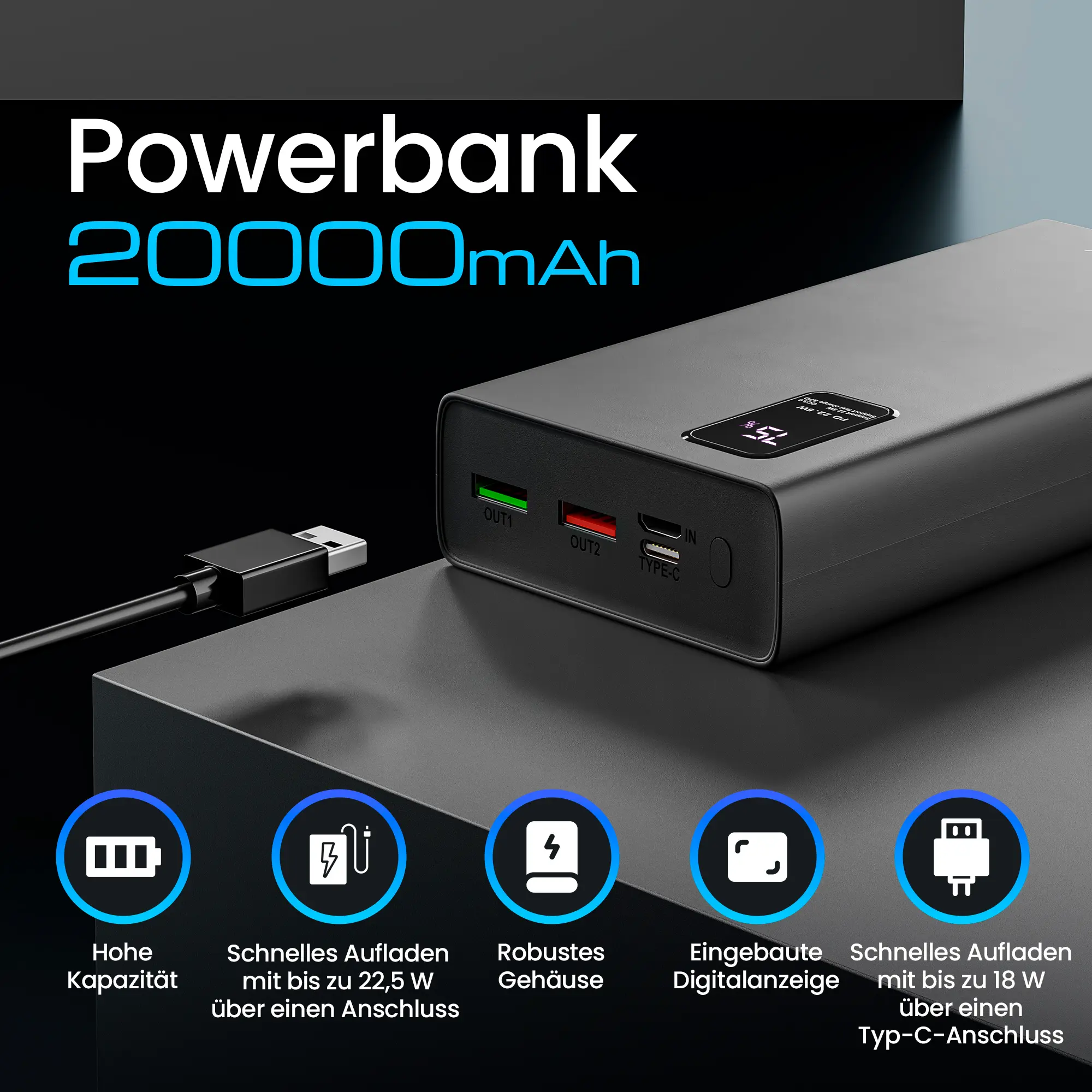 EXTRALINK EPB-068 20000MAH SCHNELLLADUNG POWER BANK SCHWARZ