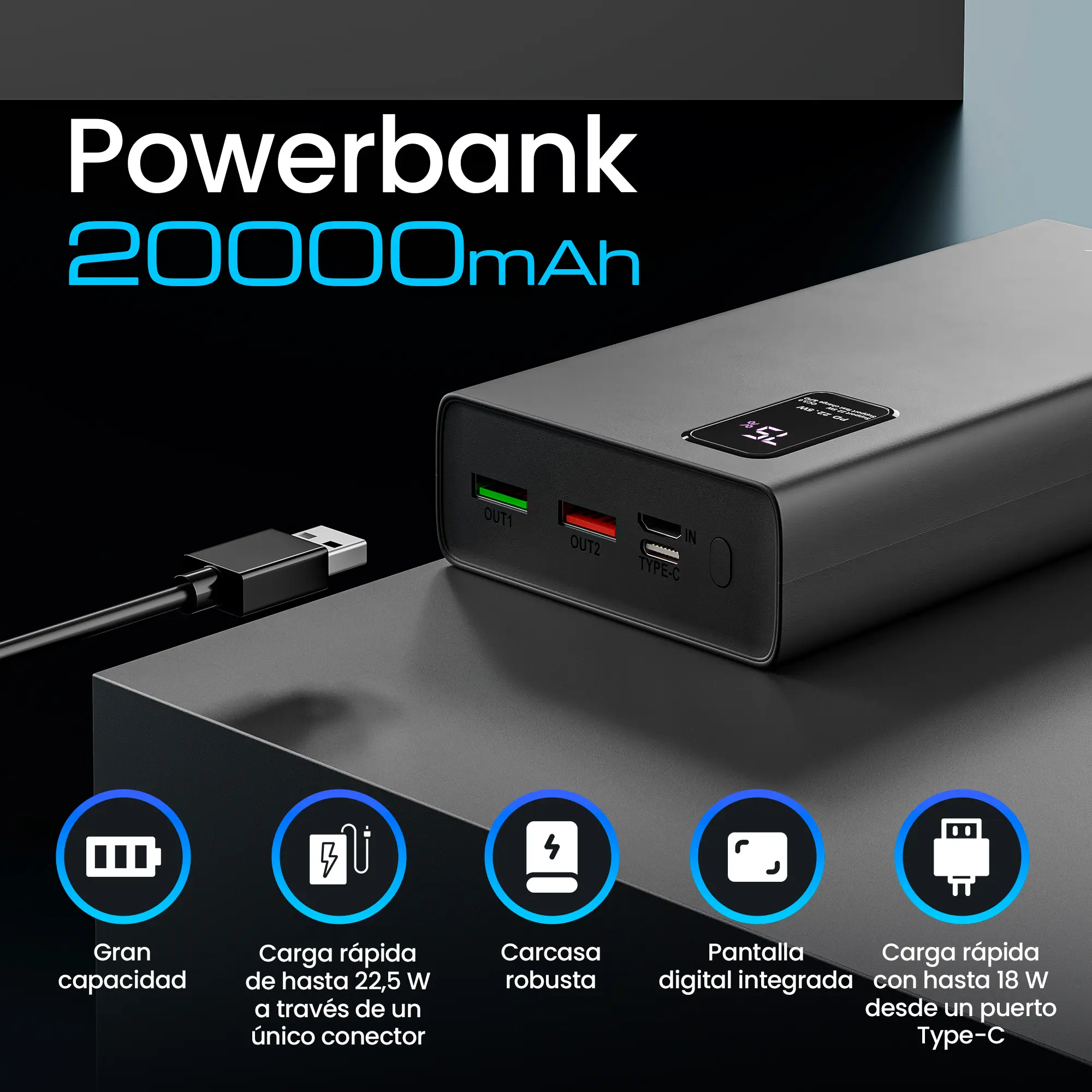 EXTRALINK EPB-068 20000MAH FAST CHARGING POWER BANK NEGRO