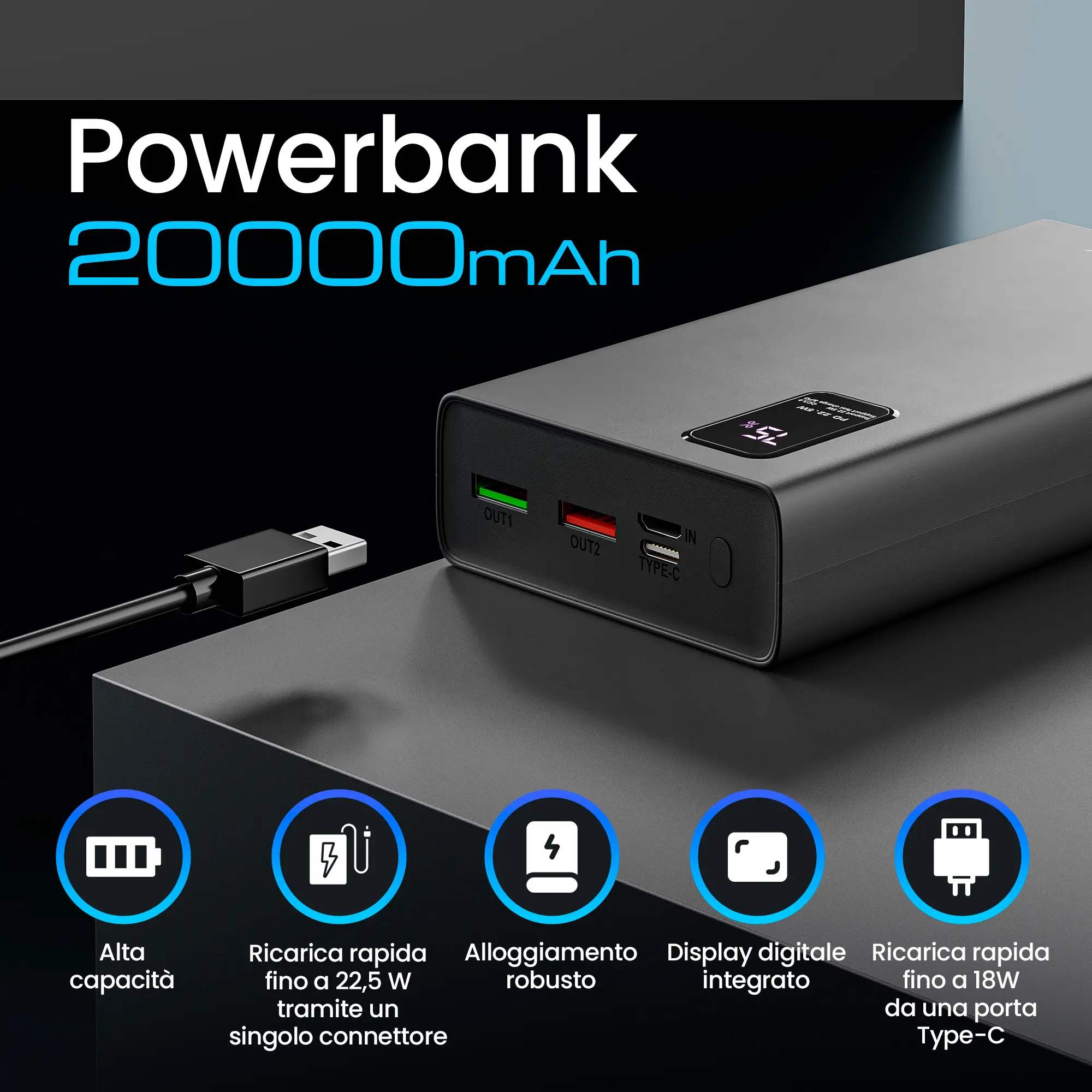 EXTRALINK EPB-068 20000MAH RICARICA RAPIDA POWER BANK NERO