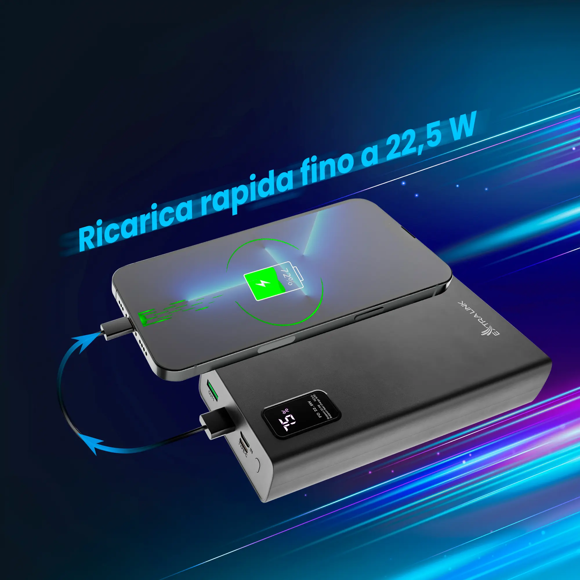 EXTRALINK EPB-068 20000MAH RICARICA RAPIDA POWER BANK NERO