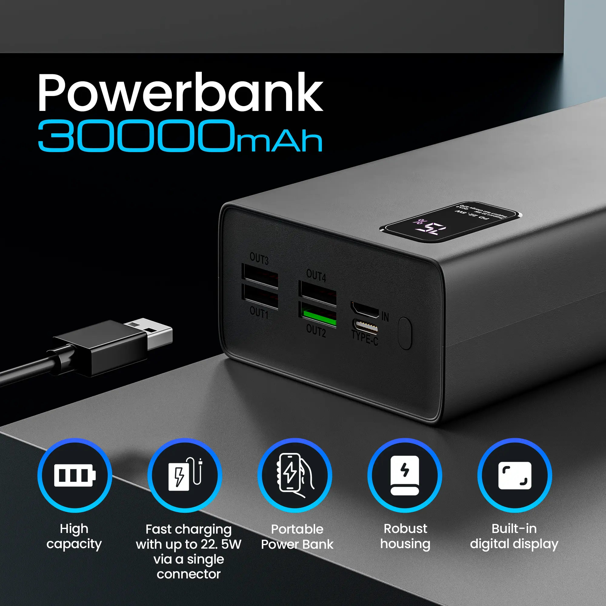 EXTRALINK EPB-069 30000MAH БЫСТРАЯ ЗАРЯДКА POWER BANK BLACK